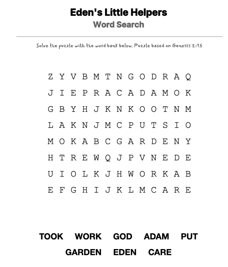 An Earth Day Sermon word-search